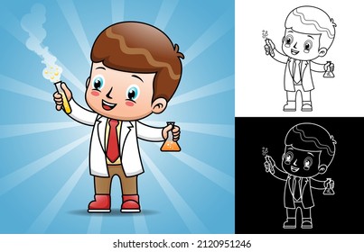 Vector illustration of little scientist cartoon using chemistry test tubes doing science experiments