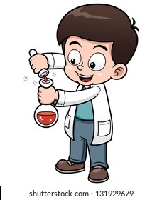 Vector illustration of Little Scientist holding test tube