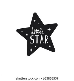 Vector illustration Little STAR lettering with stars. Baby emblem for printing