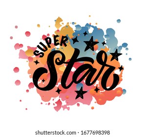 Vector illustration of Little Star text for girls clothes. Super Star badge, tag, icon. T-shirt design, card, banner template. Super Star calligraphy background. lettering typography for boys