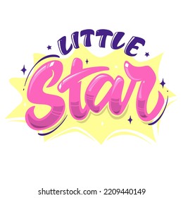 Ilustración vectorial del texto de la Estrella Pequeña para ropa de mujer. Pequeña insignia de estrella, etiqueta, icono. Diseño de camisetas, tarjeta, patrón de banner. Fondo de la caligrafía de la Estrella Pequeña. tipografía con letras.