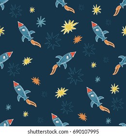 Vector illustration, little stylized rockets. Pattern, print.