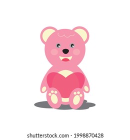 Ilustración vectorial pequeña caricatura de osito de peluche sosteniendo el corazón sobre fondo blanco