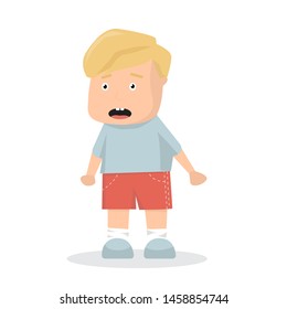 Vector illustration with little unhappy boy pumping fists