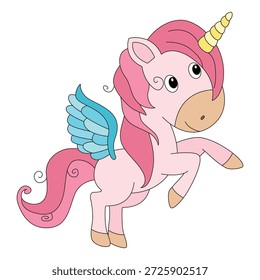 Ilustración vectorial pequeño unicornio está haciendo el salto