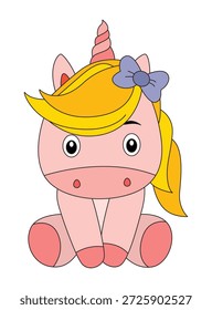 Ilustración vectorial pequeño unicornio está haciendo la sonrisa