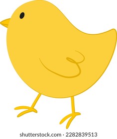 Vector illustration of little yellow chicken character in cartoon style. Digital yellow bird icon