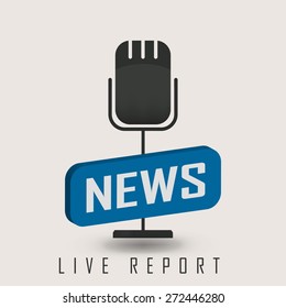 vector illustration of a live report with button news and microphone. eps 10
