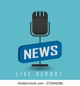 vector illustration of a live report with button news and microphone. eps 10
