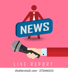 vector illustration of a live report with button news and microphone. eps 10