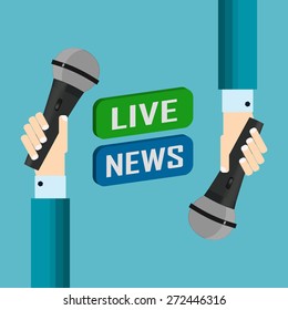 vector illustration of a live report with button news and microphone. eps 10