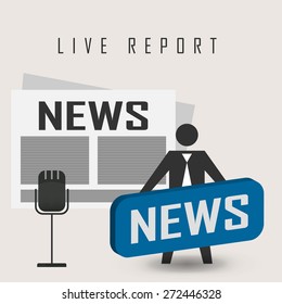 vector illustration of a live report with button news and microphone. eps 10