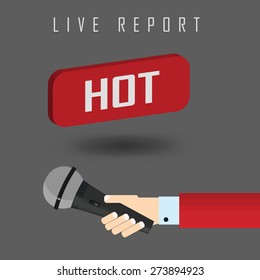 vector illustration of a live report with button hot news and microphone