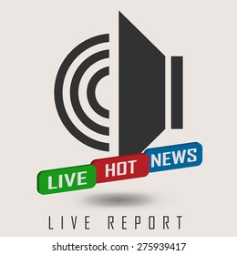 vector illustration of a live report with button live hot news and microphone
