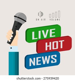 vector illustration of a live report with button live hot news and microphone