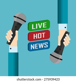 vector illustration of a live report with button live hot news and microphone
