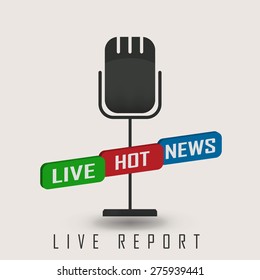 vector illustration of a live report with button live hot news and microphone