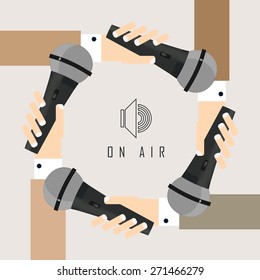 vector illustration of a live report with hand and microphone in the air