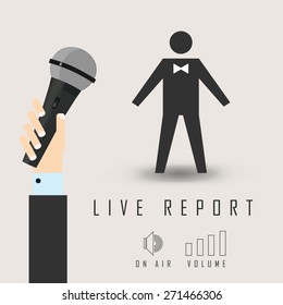 vector illustration of a live report with hand and microphone in the air