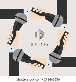 vector illustration of a live report with hand and microphone in the air