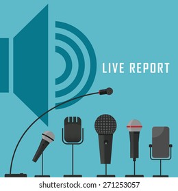 vector illustration of a live report from the microphone in the air