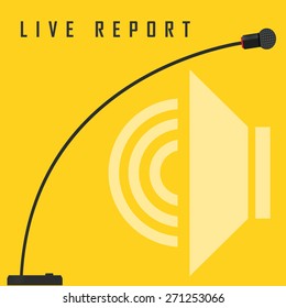 vector illustration of a live report from the microphone in the air