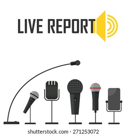 vector illustration of a live report from the microphone in the air