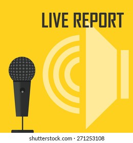 vector illustration of a live report from the microphone in the air
