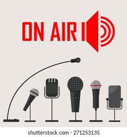vector illustration of a live report from the microphone in the air