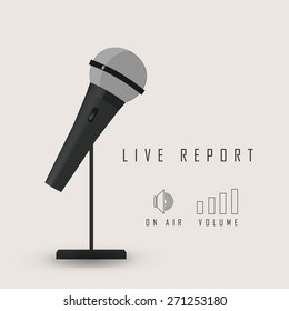 vector illustration of a live report from the microphone in the air