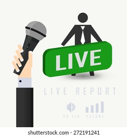vector illustration of a live report with microphone and sign on air