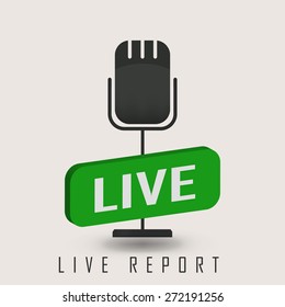 vector illustration of a live report with microphone and sign on air