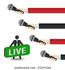 vector illustration of a live report with microphone and sign on air