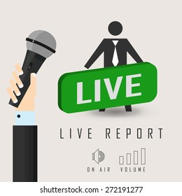 vector illustration of a live report with microphone and sign on air