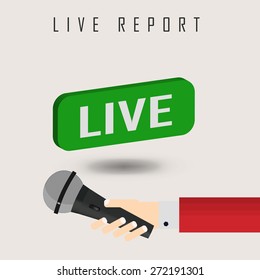 vector illustration of a live report with microphone and sign on air