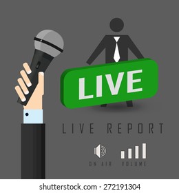 vector illustration of a live report with microphone and sign on air