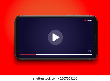 Vector illustration live stream concept with play button on smartphone screen for online broadcast, streaming service
