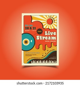 Vector  Illustration Of Live Stream Concert Flyer 