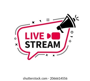 vector illustration live stream with megaphone on speech banner.