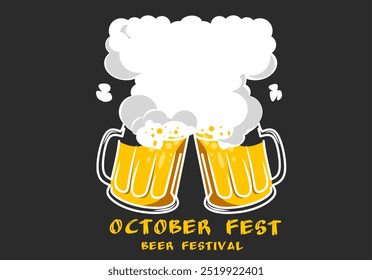 Vector illustration of a lively beer festival, featuring vibrant scenes of craft beer tasting, local breweries, and enthusiastic crowds enjoying the festive atmosphere. October festival. 