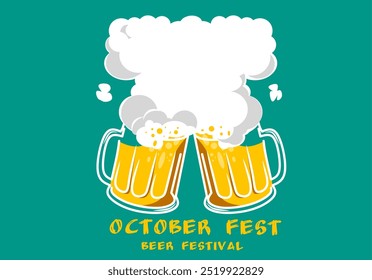 Ilustración vectorial de un animado festival de cerveza, con vibrantes escenas de degustación de cerveza artesanal, cervecerías locales y multitudes entusiastas disfrutando del ambiente festivo. Fiesta de octubre