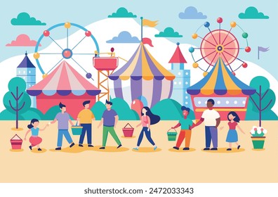 A vector illustration of a lively fair or festival