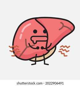 Vector Illustration of Liver Character with cute face and simple body line drawing on isolated background