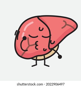 Vector Illustration of Liver Character with cute face and simple body line drawing on isolated background