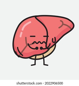 Vector Illustration of Liver Character with cute face and simple body line drawing on isolated background