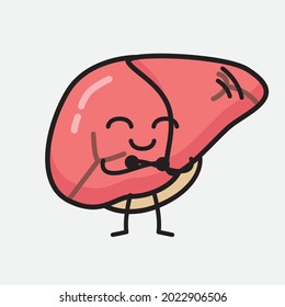 Vector Illustration of Liver Character with cute face and simple body line drawing on isolated background