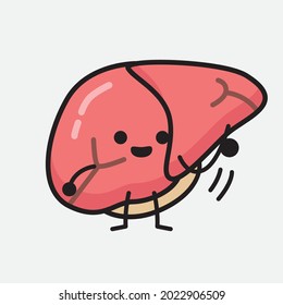 Vector Illustration of Liver Character with cute face and simple body line drawing on isolated background