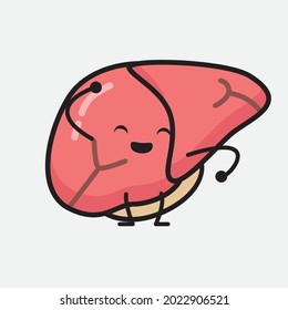 Vector Illustration of Liver Character with cute face and simple body line drawing on isolated background