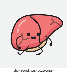 Ilustración vectorial del personaje del hígado con la cara linda y el dibujo simple de la línea corporal en un fondo aislado