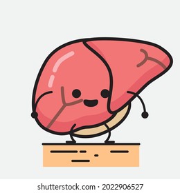 Vector Illustration of Liver Character with cute face and simple body line drawing on isolated background